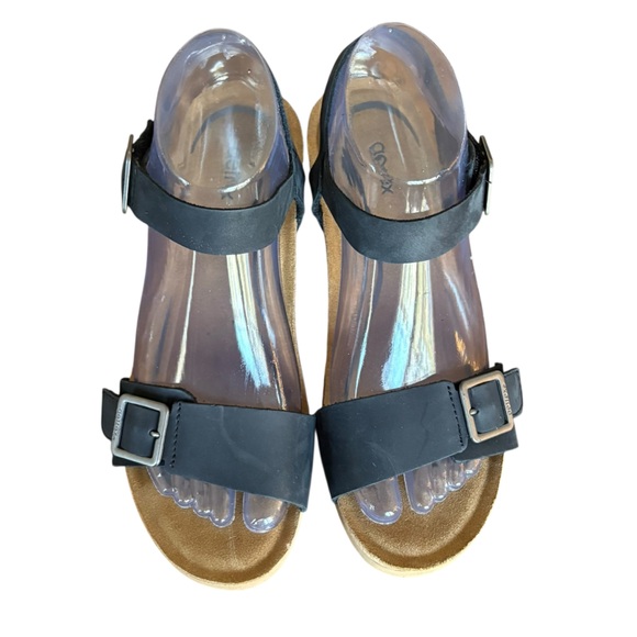 Aetrex Lexa Quarter Strap Leather Wedge Black Sz 7 - Picture 8 of 9